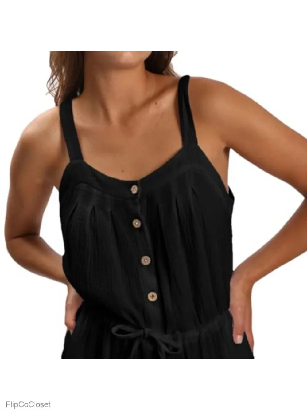 Women's Sleeveless Cotton Gauze Wide-Leg Jumpsuit with Pockets
